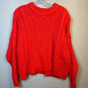Aerie Linden Cable Knit Orange Red Sweater EUC sz Medium fall